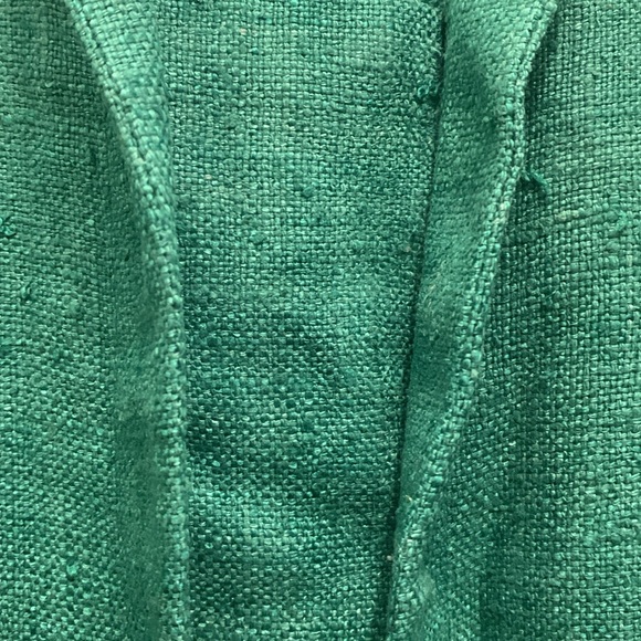 Vintage 80s Emerald Green Raw Silk Midi Dress Structured Look Woven Teal Lined M - Picture 2 of 4